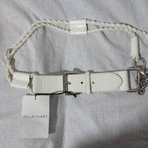 NWT JILL STUART Braid Rope Leather BELT WHITE ML Ring Loop Buckle